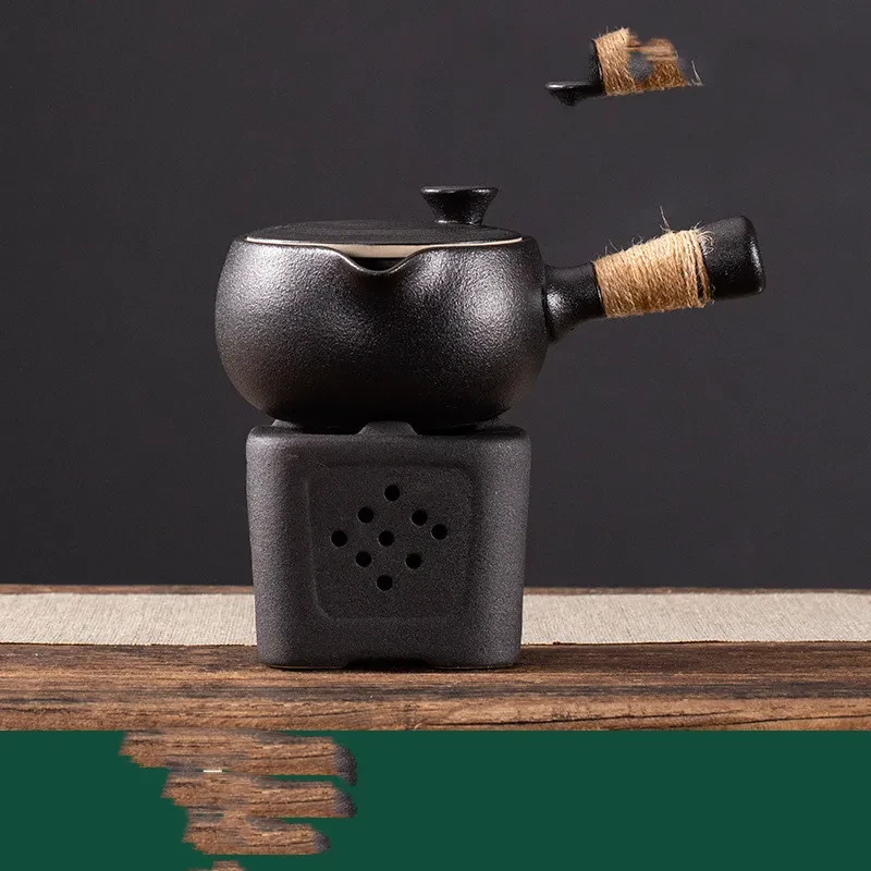 Juego de té japonés de kung-fu de gres, una tetera, cuatro tazas con bandeja para té seco, tetera, caja de regalo para té caliente