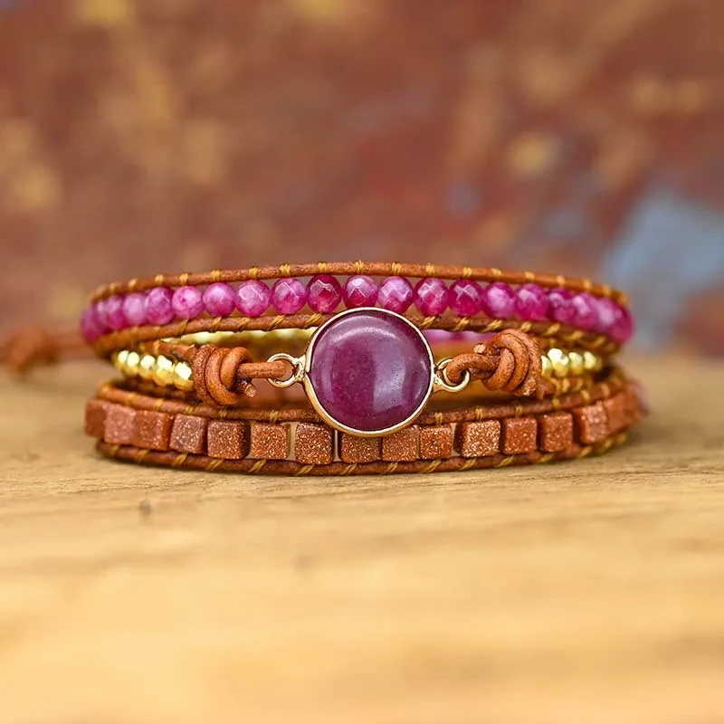 Pulsera tejida de piedra natural de emperador rubí