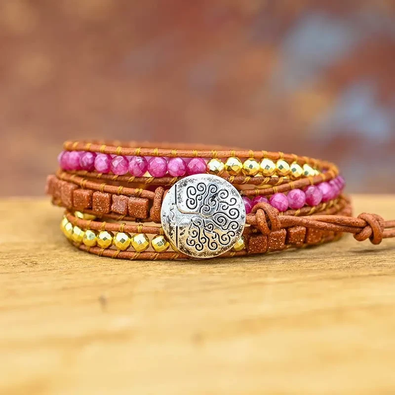 Pulsera tejida de piedra natural de emperador rubí