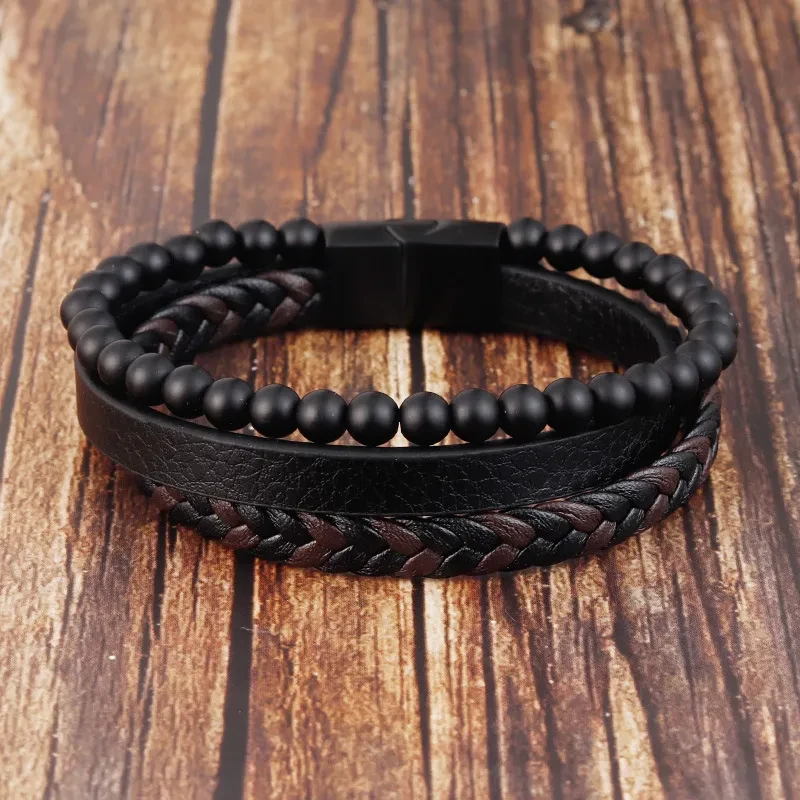 Pulsera de cuero con piedra volcánica natural