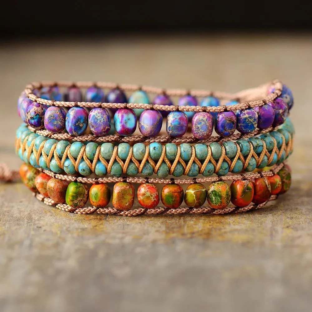 Pulsera de piedra natural multicapa de piedra imperial