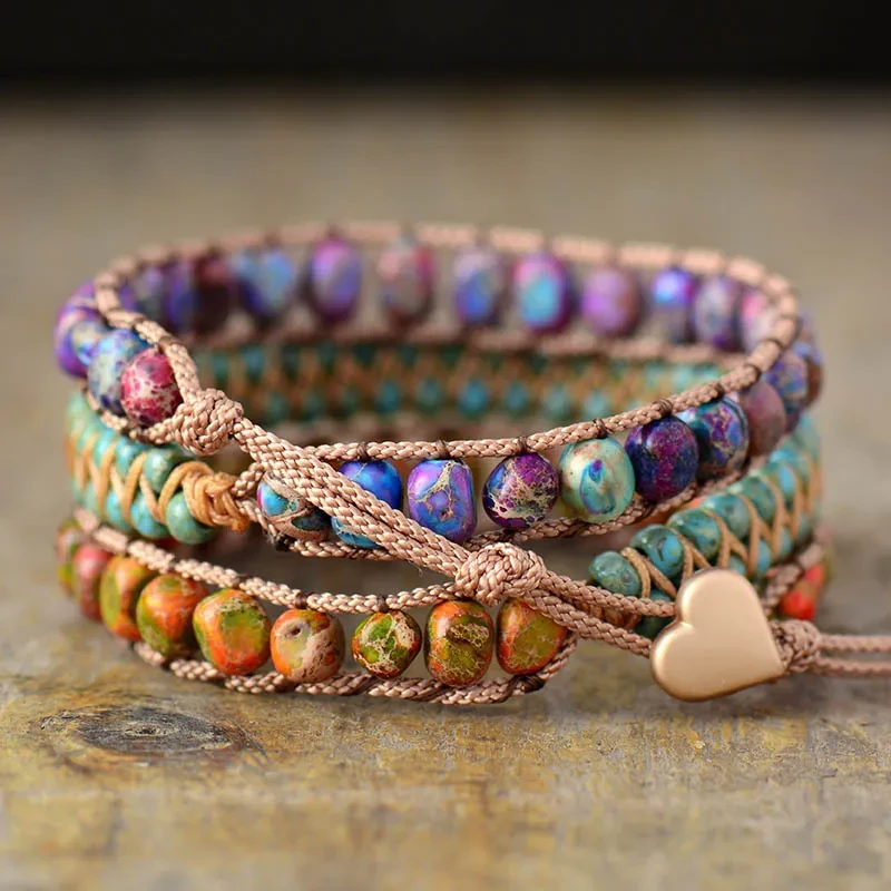 Pulsera de piedra natural multicapa de piedra imperial