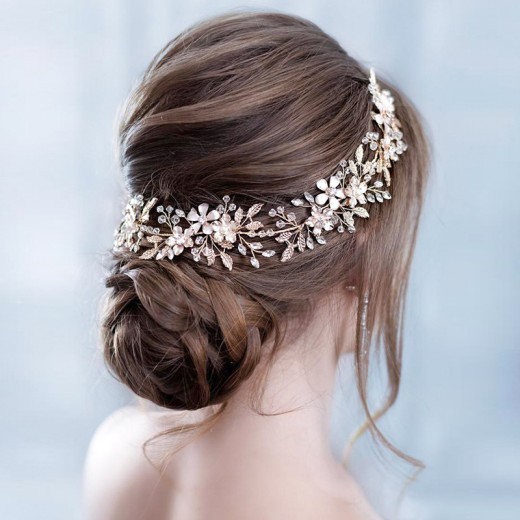 Tocado de novia dorado, accesorios para vestido de novia