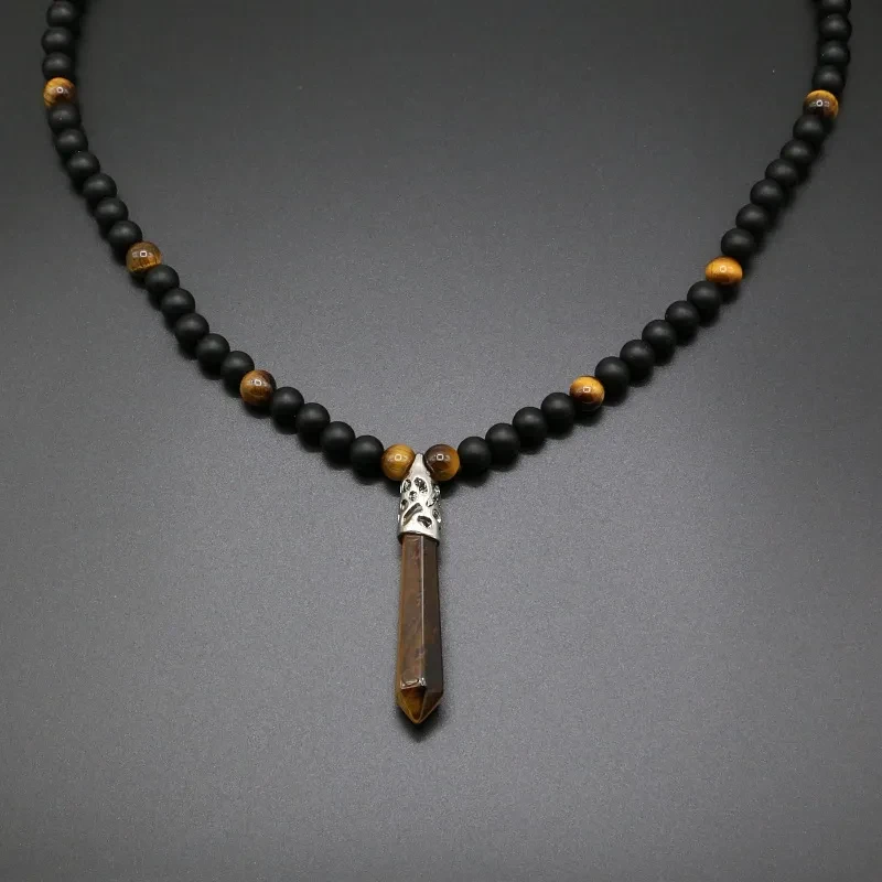 Collar tejido con piedra de ojo de tigre natural