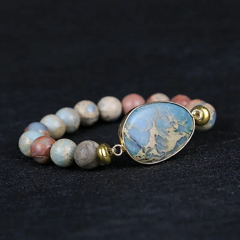 Pulsera retro de piedra Shoushan para hombre y mujer con cuentas de piedra natural
