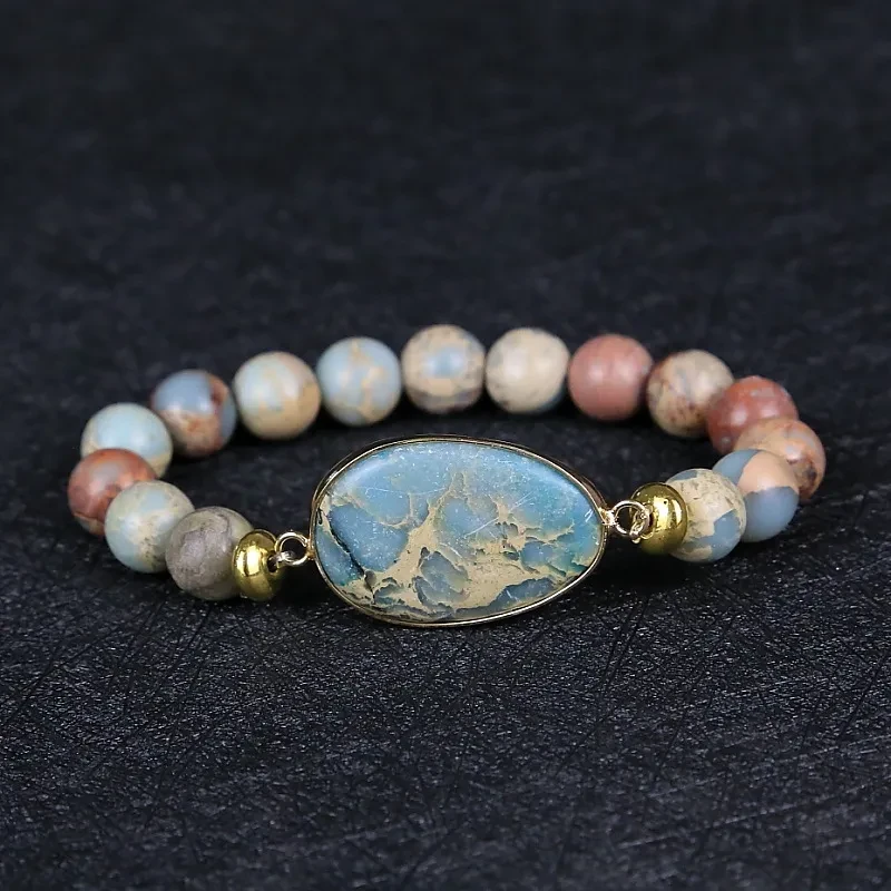 Pulsera retro de piedra Shoushan para hombre y mujer con cuentas de piedra natural