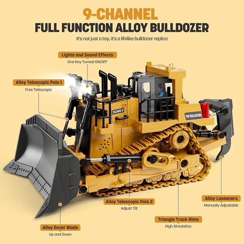 Bulldozer de control remoto de 9 canales de 2,4 GHz RC