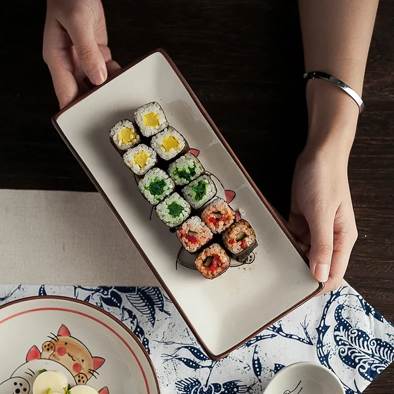 Plato rectangular de cerámica para cocinar sushi con vajilla creativa bajo cubierta