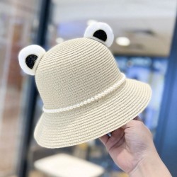 Lindo y sencillo sombrero de paja de pescador con orejas de osito