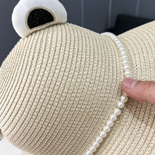 Lindo y sencillo sombrero de paja de pescador con orejas de osito