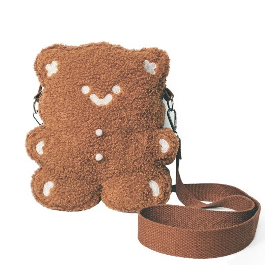 Bolsa de peluche diagonal de oso de jengibre para niñas linda