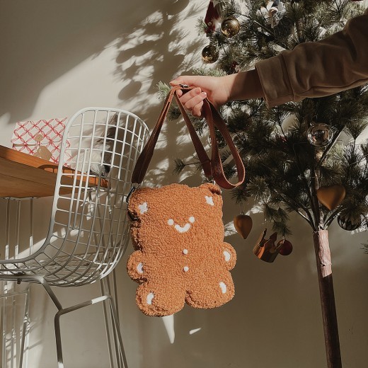 Bolsa de peluche diagonal de oso de jengibre para niñas linda