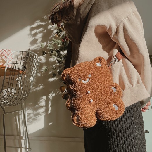 Bolsa de peluche diagonal de oso de jengibre para niñas linda