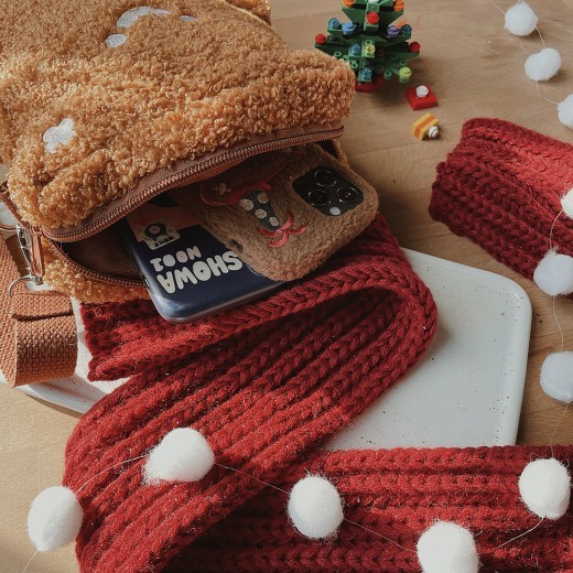 Bolsa de peluche diagonal de oso de jengibre para niñas linda