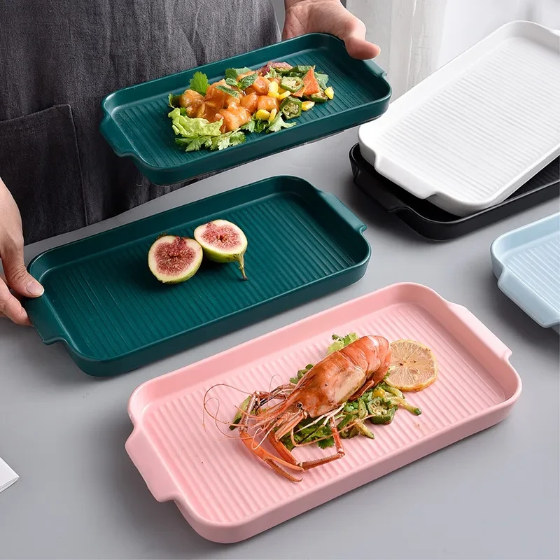 Plato de cerámica rectangular para uso doméstico, plato para carne