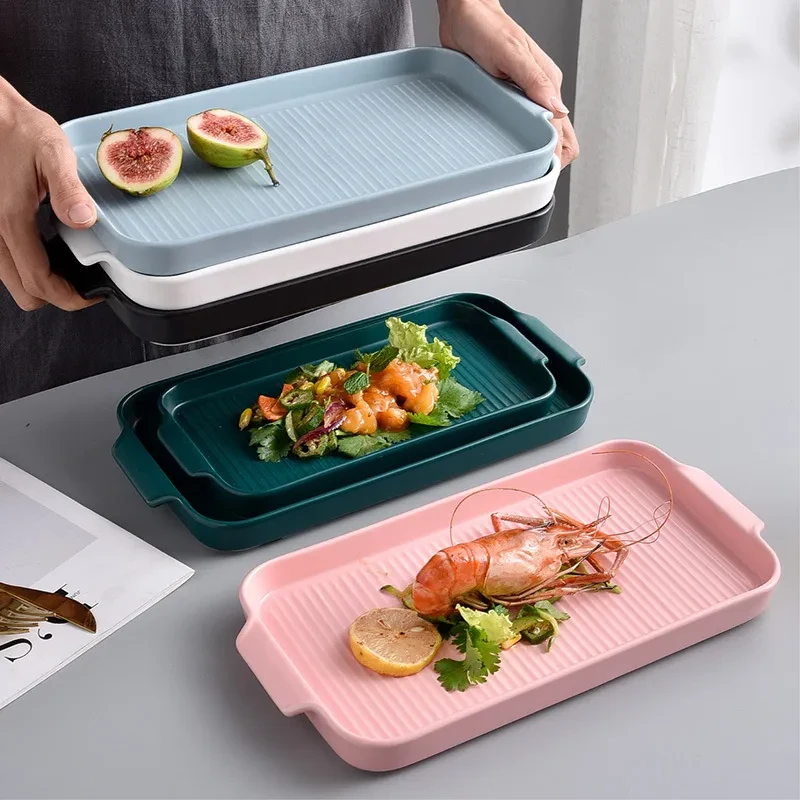 Plato de cerámica rectangular para uso doméstico, plato para carne