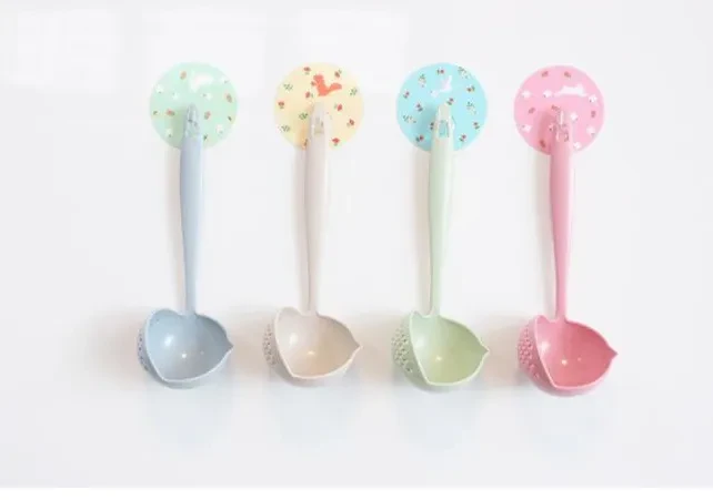 Colador con cuchara sopera de doble uso con mango largo de paja de trigo