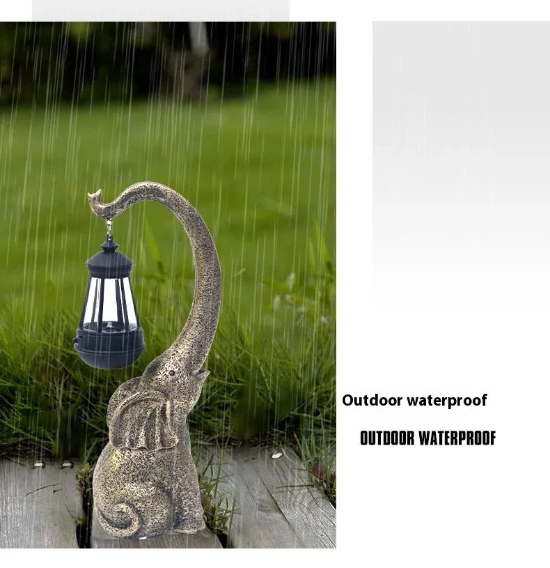 Adorno de linterna de ambiente de resina con forma de elefante de piedra