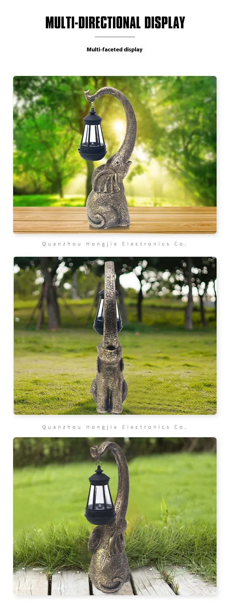 Adorno de linterna de ambiente de resina con forma de elefante de piedra