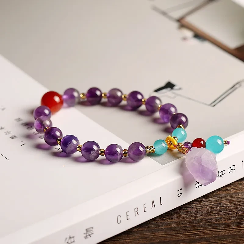 Pulsera de piedra original de amatista y lavanda natural
