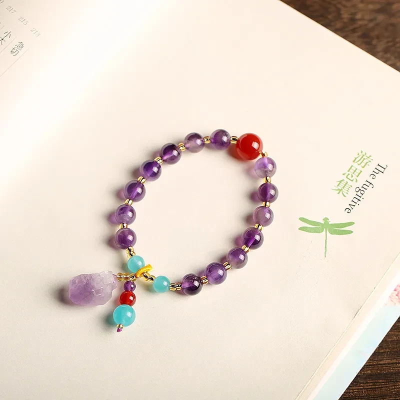 Pulsera de piedra original de amatista y lavanda natural
