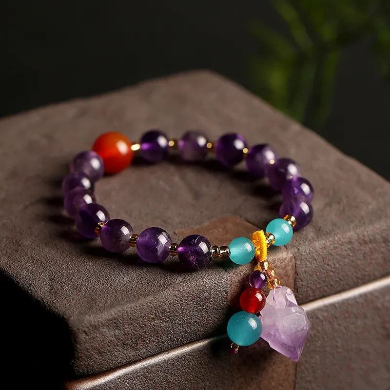 Pulsera de piedra original de amatista y lavanda natural