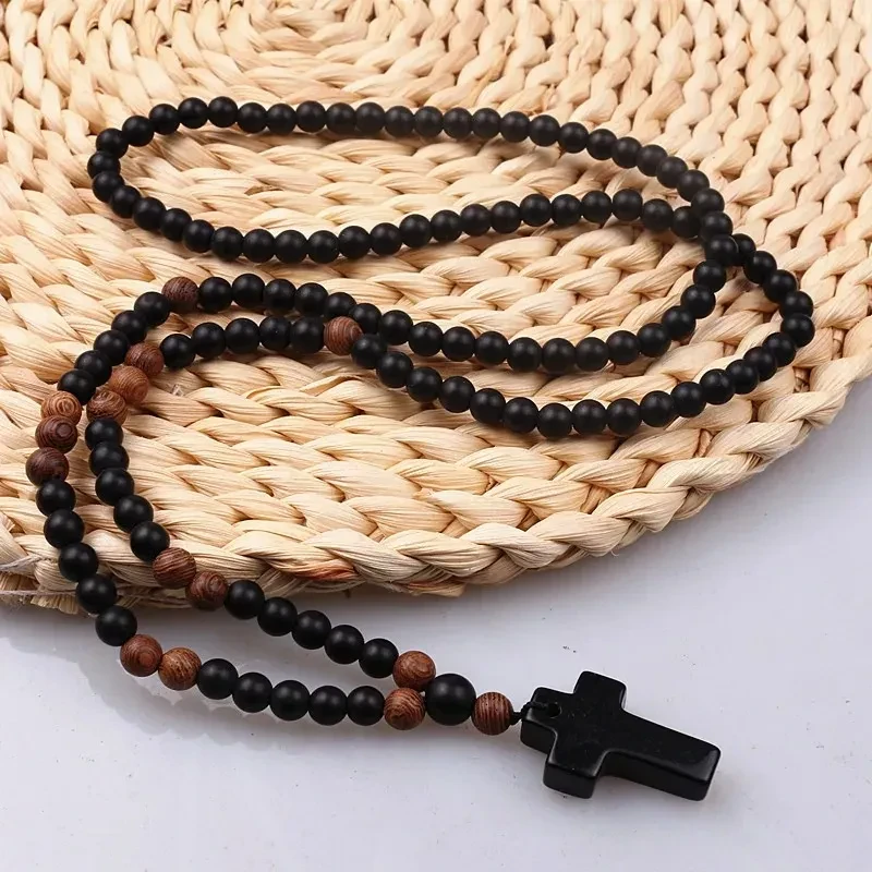 Collar de ojo de tigre para hombre con piedra volcánica