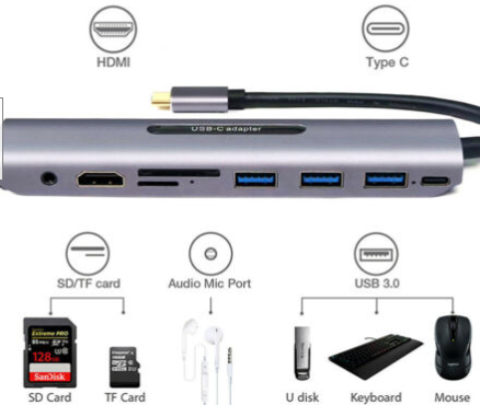 Adaptador de concentrador USB tipo C con HDMI 4K