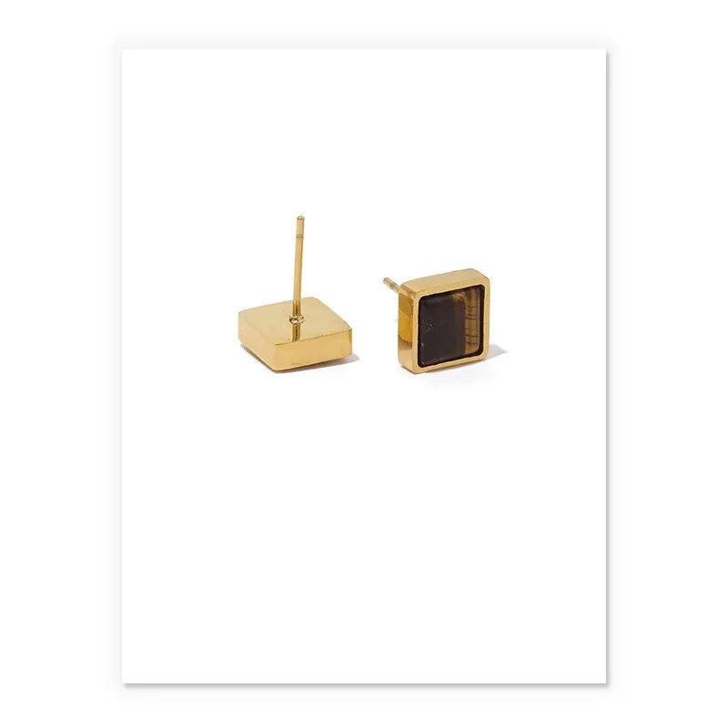 Pendientes de botón de piedra natural minimalistas de moda retro para mujer