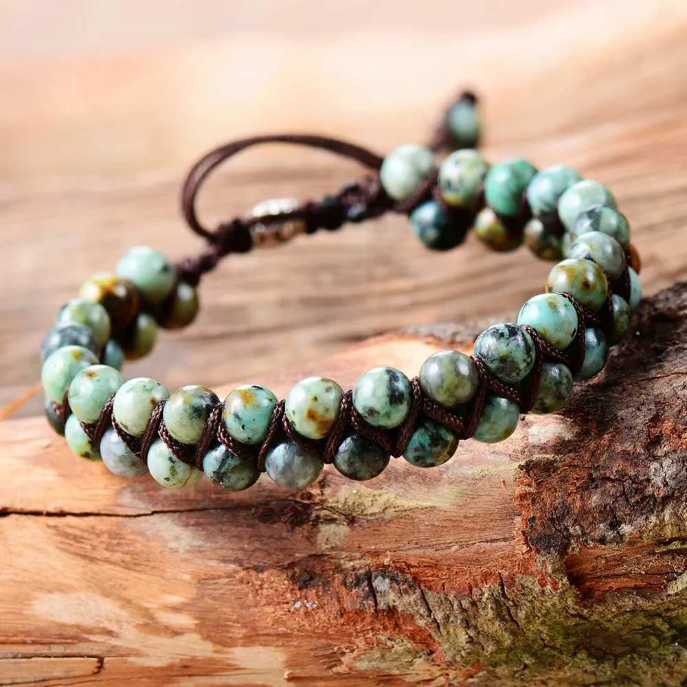 Pulsera trenzada multicapa de piedra natural de doble hilera