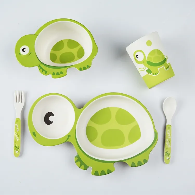 Juego de divisores de cubiertos de fibra de bambú, juego creativo de cinco piezas para niños