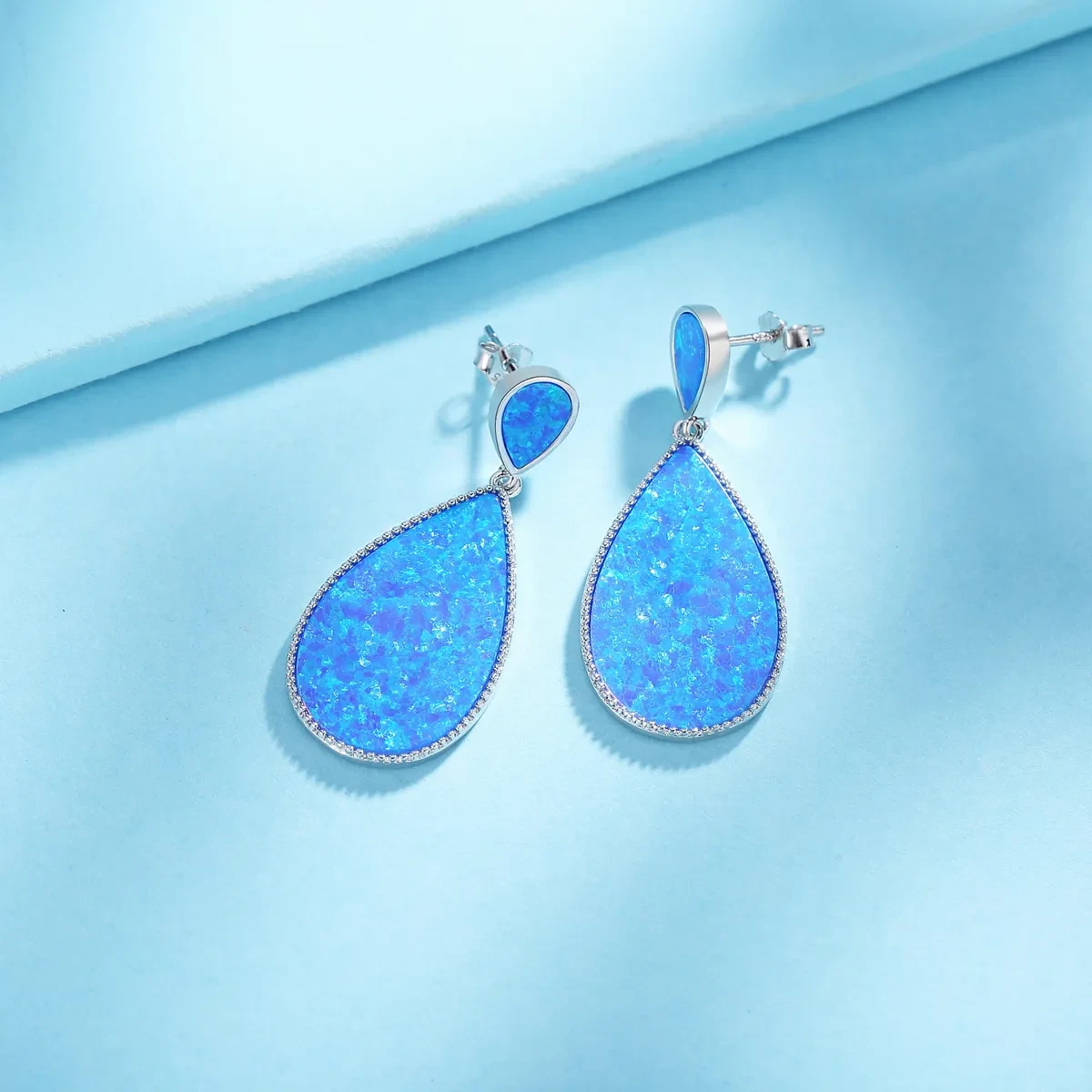 Pendientes de plata de ley con ópalo en forma de gota de piedra grande