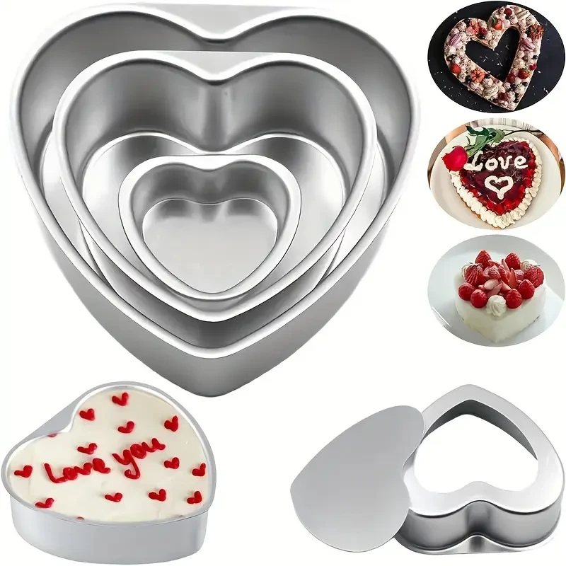 Juego de 3 moldes para pasteles con forma de corazón