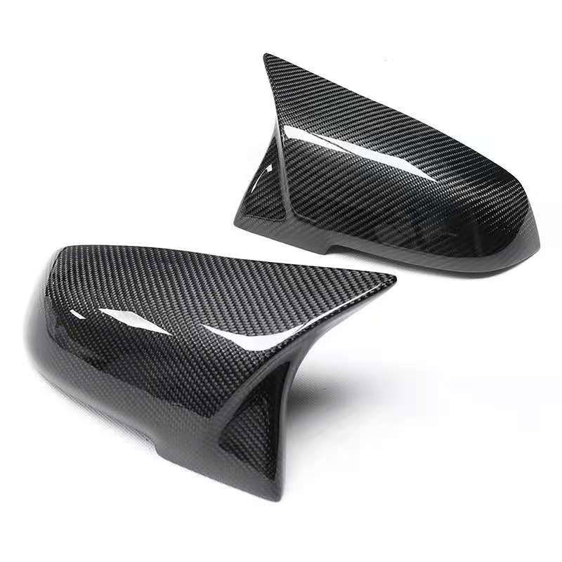 Carcasa de espejo retrovisor de fibra de carbono negra brillante con bocina universal