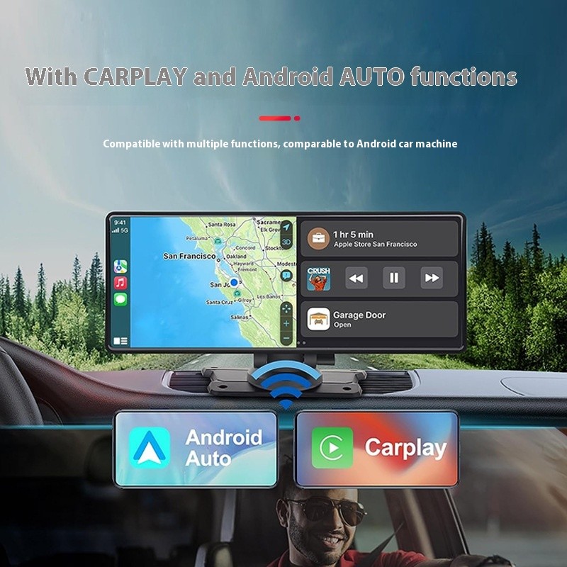 Navegador GPS para coche con pantalla táctil y cámara dual de 1026 pulgadas y Carplay
