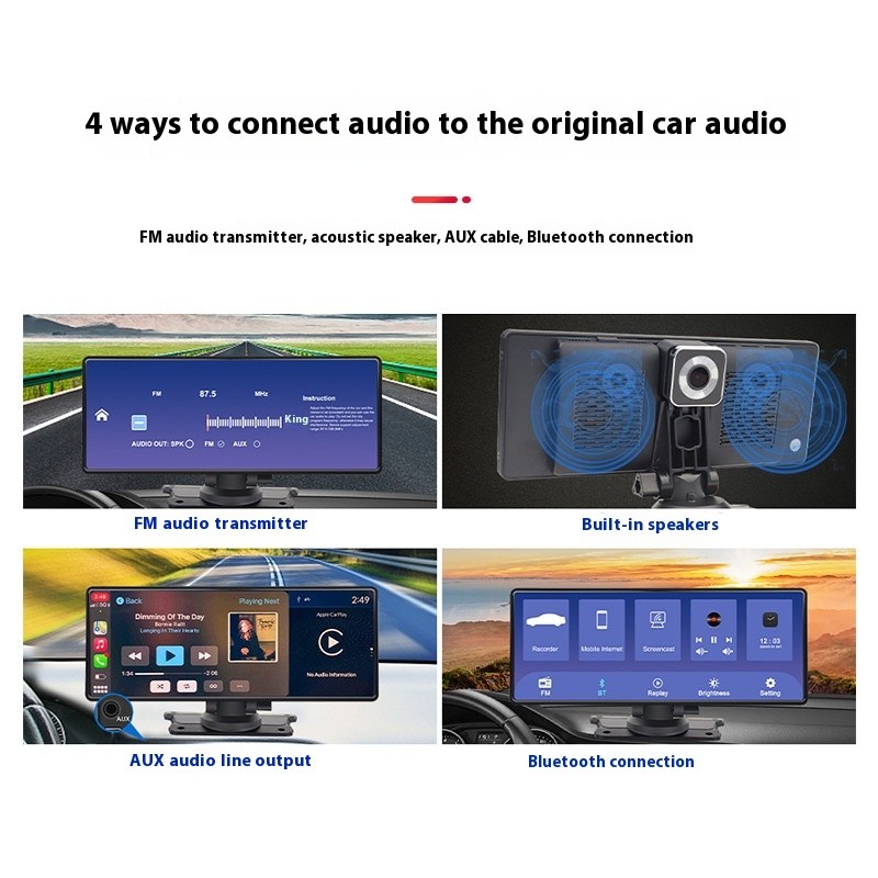 Navegador GPS para coche con pantalla táctil y cámara dual de 1026 pulgadas y Carplay