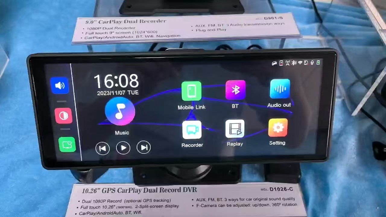 Navegador GPS para coche con pantalla táctil y cámara dual de 1026 pulgadas y Carplay