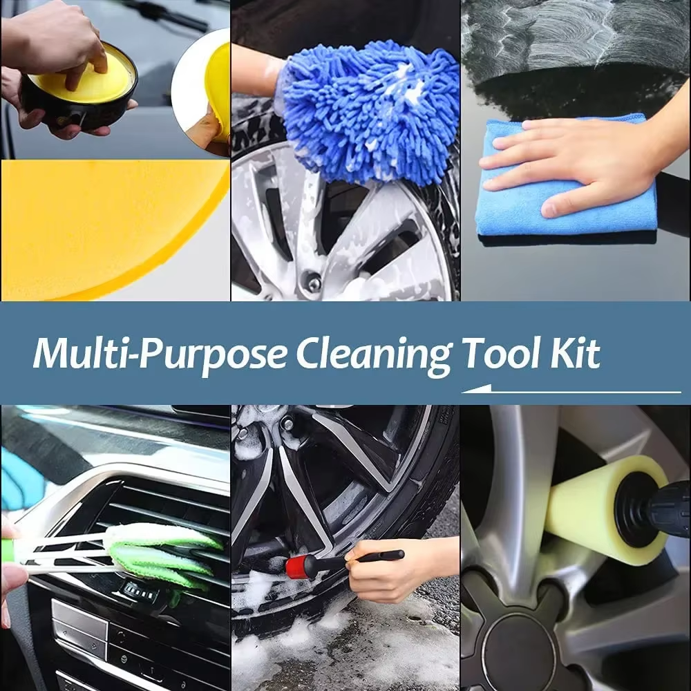 Kit de 17 cepillos de limpieza para detalles de automóviles, cepillos para limpieza automotriz, limpieza de aire, taladro eléctrico, cepillo para limpiar suciedad y polvo.