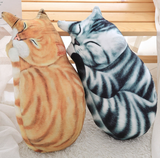 Almohada de gato de simulación, juguete 3D, impresión de almohada de gato de peluche