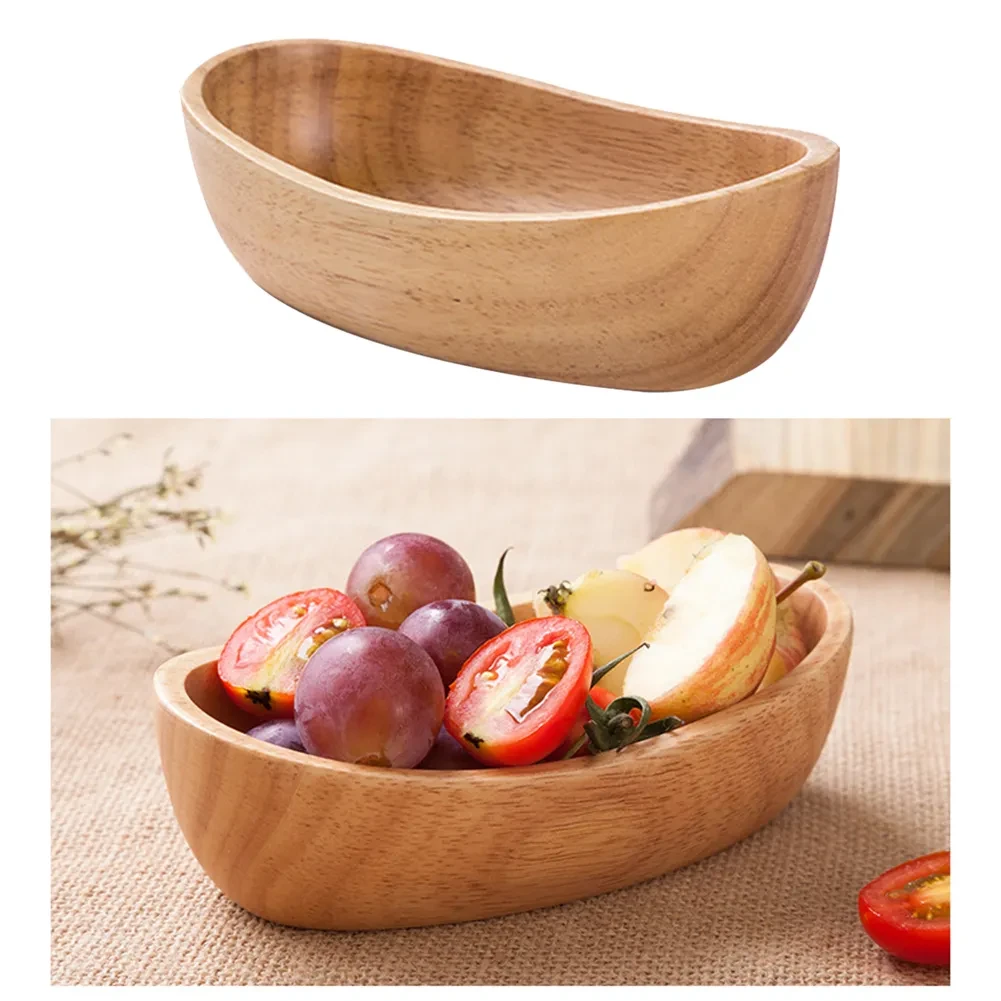 Ensaladera de compota de madera de caucho natural con fondo grueso