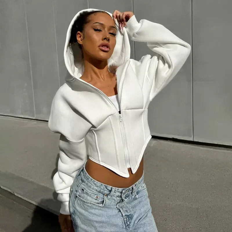 Chaqueta con capucha y cremallera Y2K Ins Fashion Street Chaqueta de corsé de manga larga Ropa de mujer