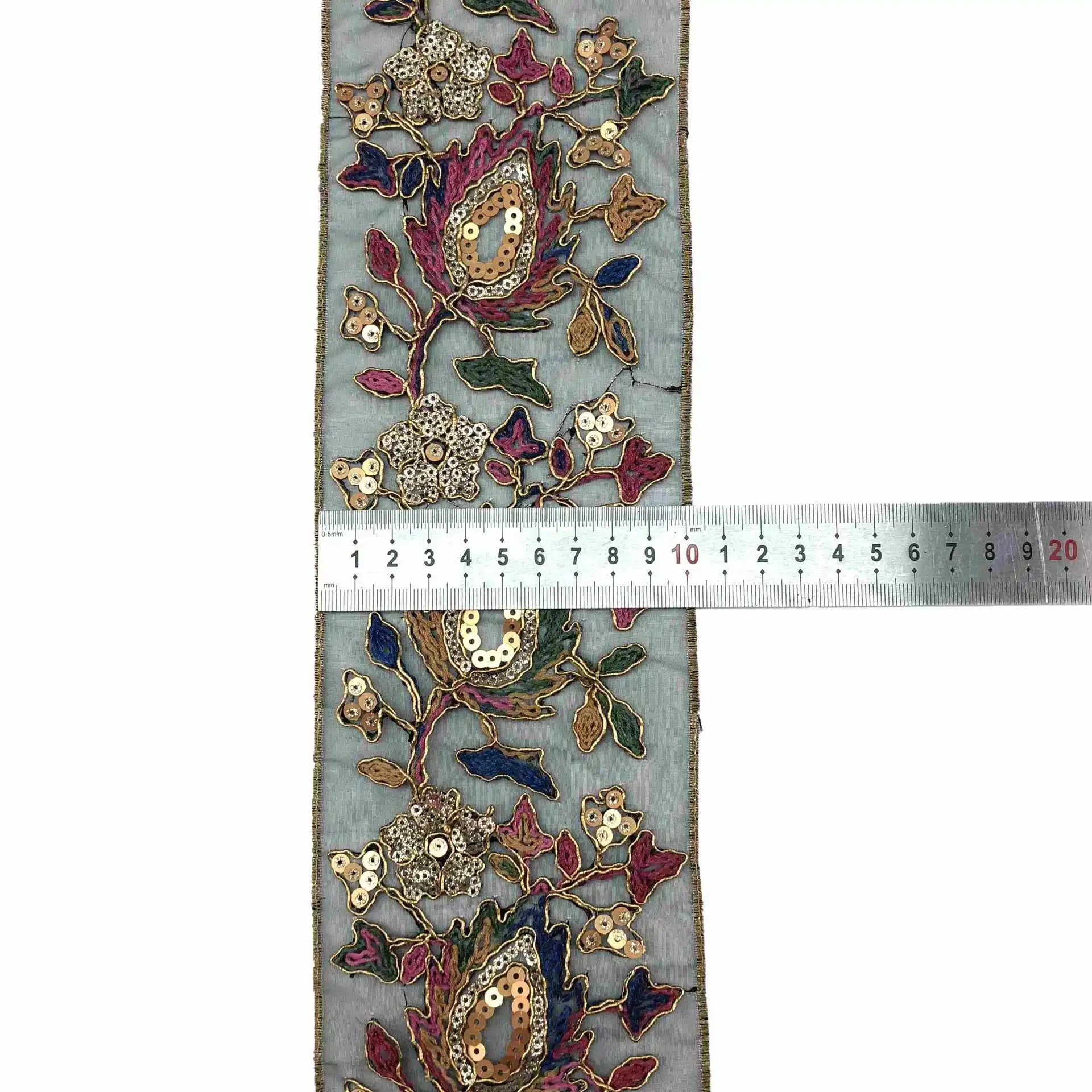 Cinta de cuerda con hilo dorado bordado de color con encaje de lentejuelas étnicas retro