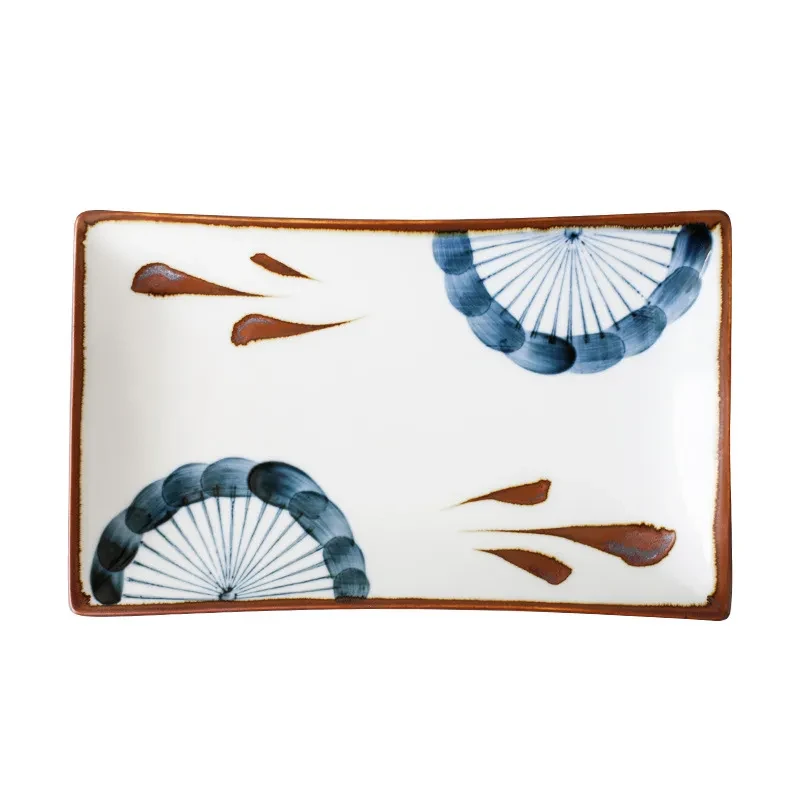 Plato rectangular de cerámica para sushi de estilo japonés retro pintado a mano