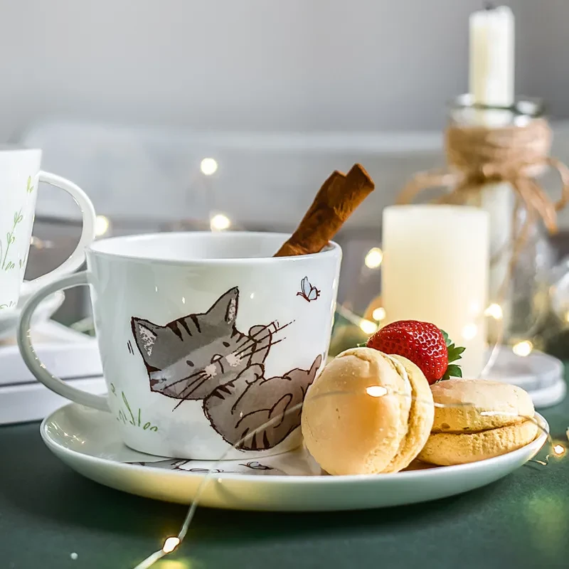 Plato occidental de cerámica con forma de gato, plato de desayuno de porcelana china, vajilla para el hogar