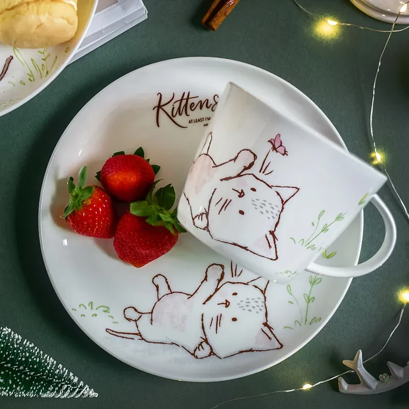 Plato occidental de cerámica con forma de gato, plato de desayuno de porcelana china, vajilla para el hogar