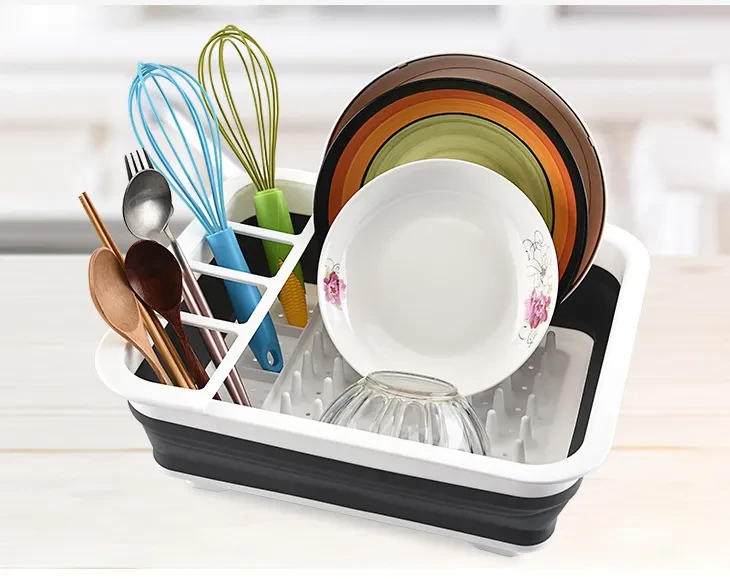 Escurreplatos plegable con drenaje, estantes de cocina, almacenamiento multifuncional de vajilla, palillos y cubiertos, escurreplatos