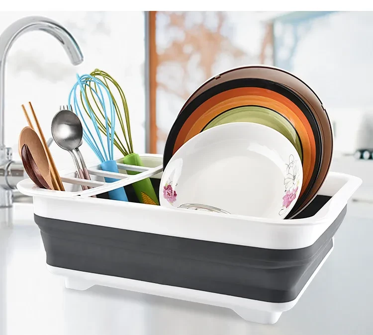 Escurreplatos plegable con drenaje, estantes de cocina, almacenamiento multifuncional de vajilla, palillos y cubiertos, escurreplatos
