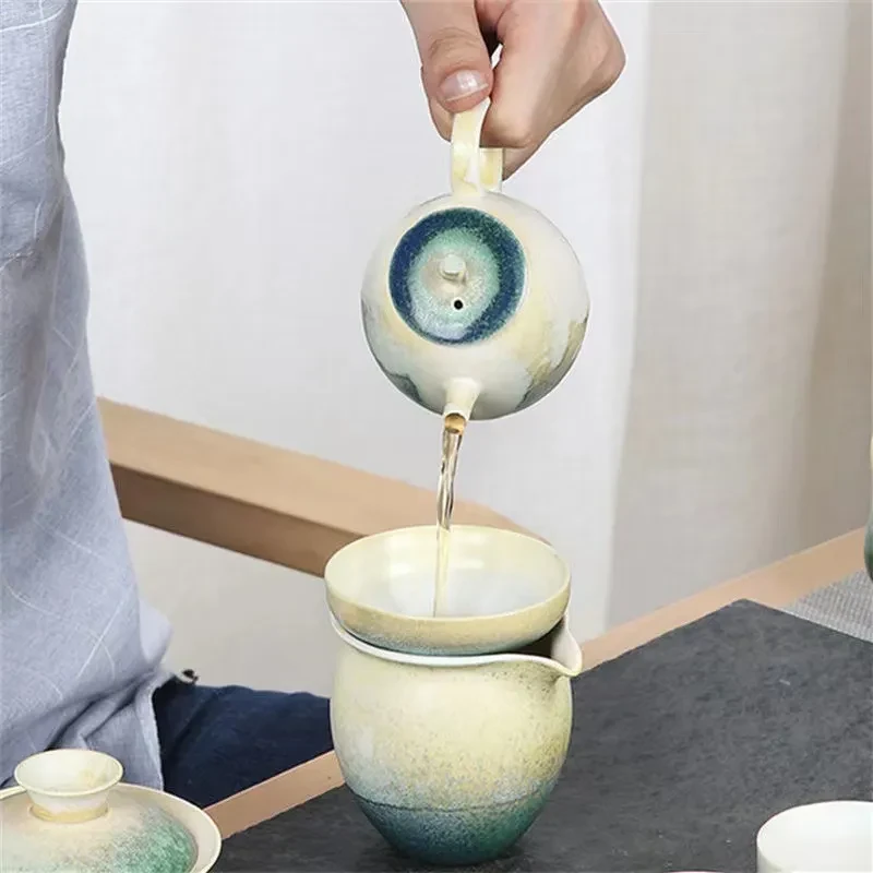 Juego de té de cerámica con tetera japonesa retro hecha a mano