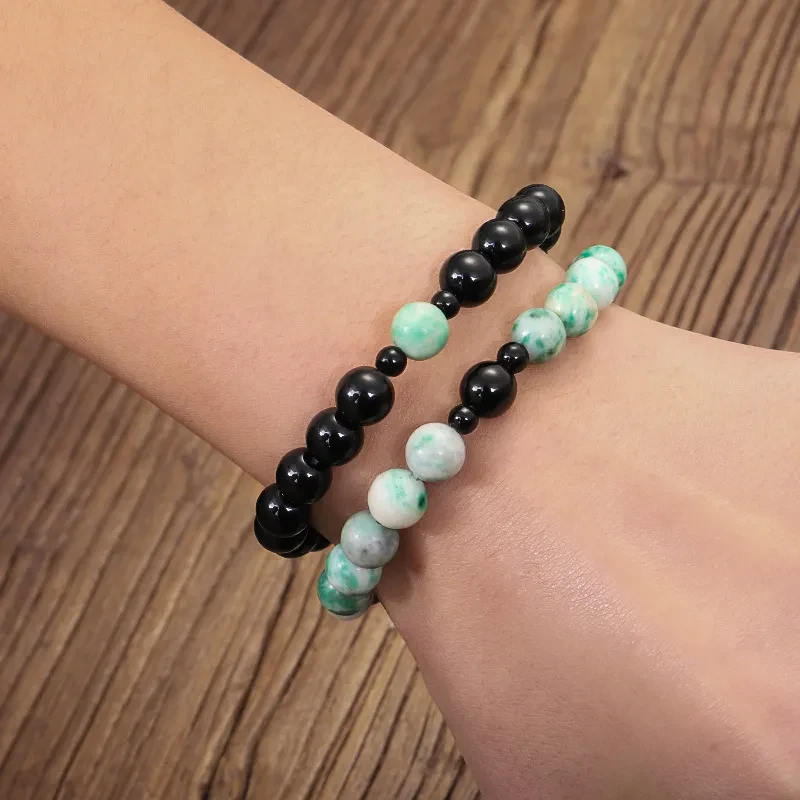 Conjunto de pulseras elásticas de yoga con piedras de dos tonos de verano