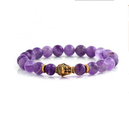 Pulsera de cabeza de Buda de amatista natural Pulsera de cuentas de piedra de amatista